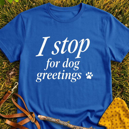 Greeting Stop T-shirt in Royal - Furever Mode rescue dog tee