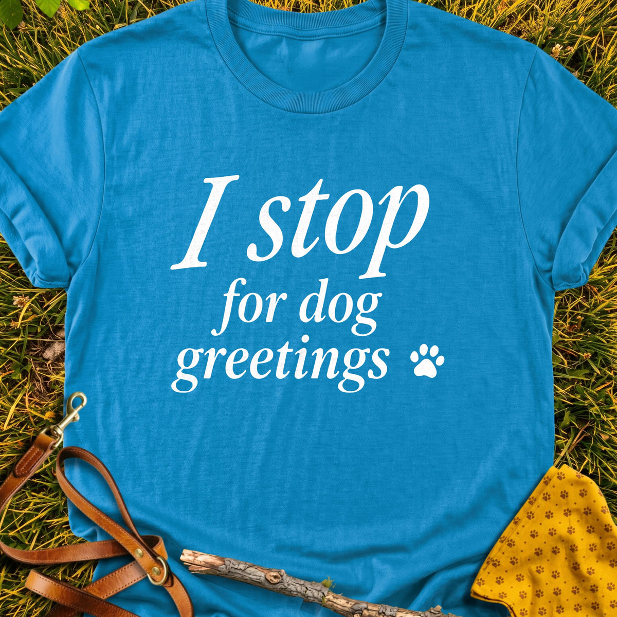Greeting Stop T-shirt in Sapphire - Furever Mode rescue dog tee