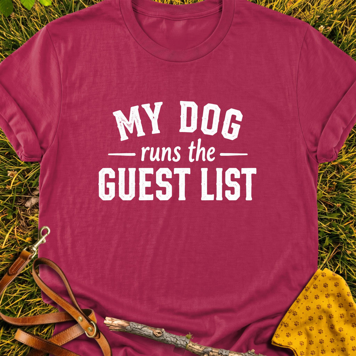 Guest List T-shirt in Cardinal Red - Furever Mode rescue dog tee
