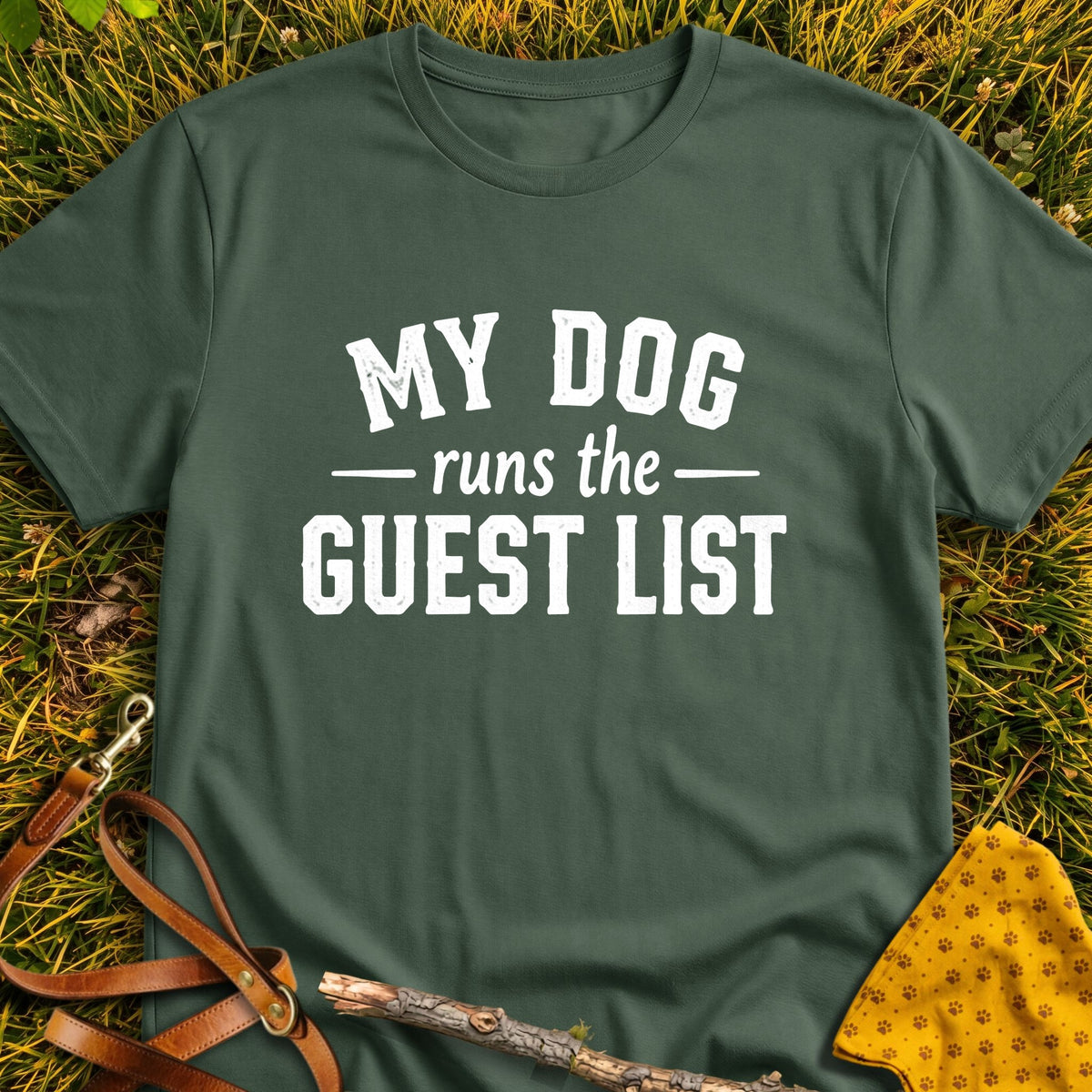 Guest List T-shirt in Military Green - Furever Mode rescue dog tee