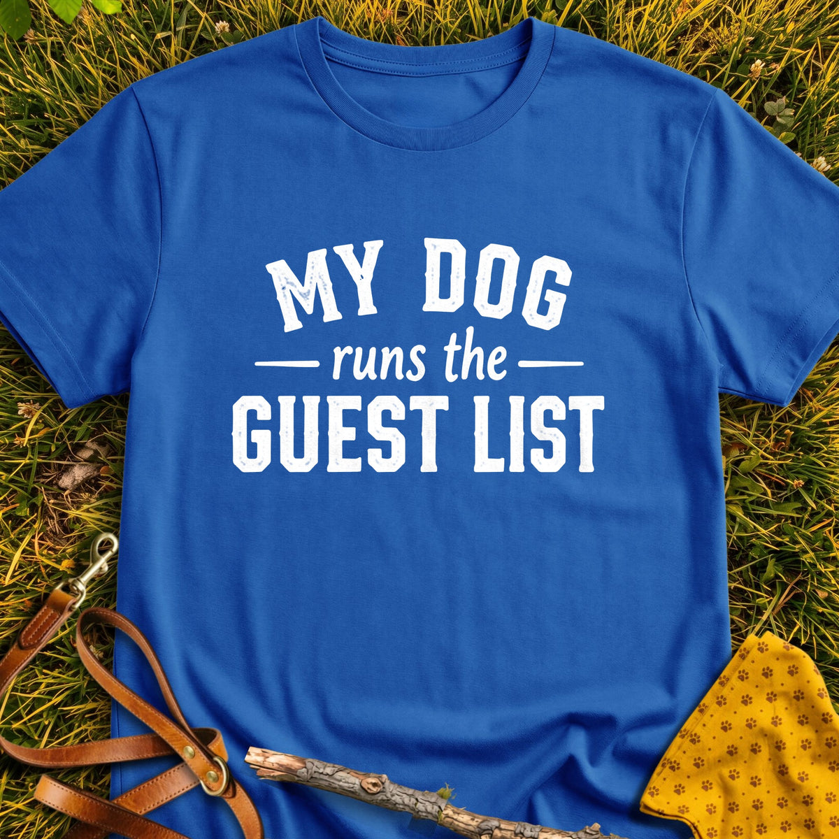 Guest List T-shirt in Royal - Furever Mode rescue dog tee