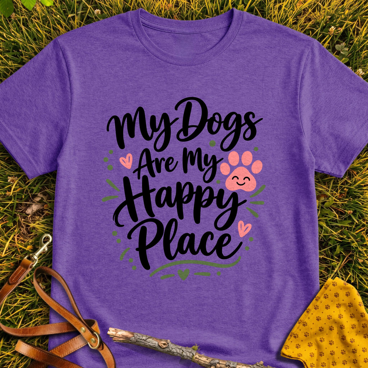 Happy Dogs T-shirt in Heather Purple - Furever Mode rescue dog tee