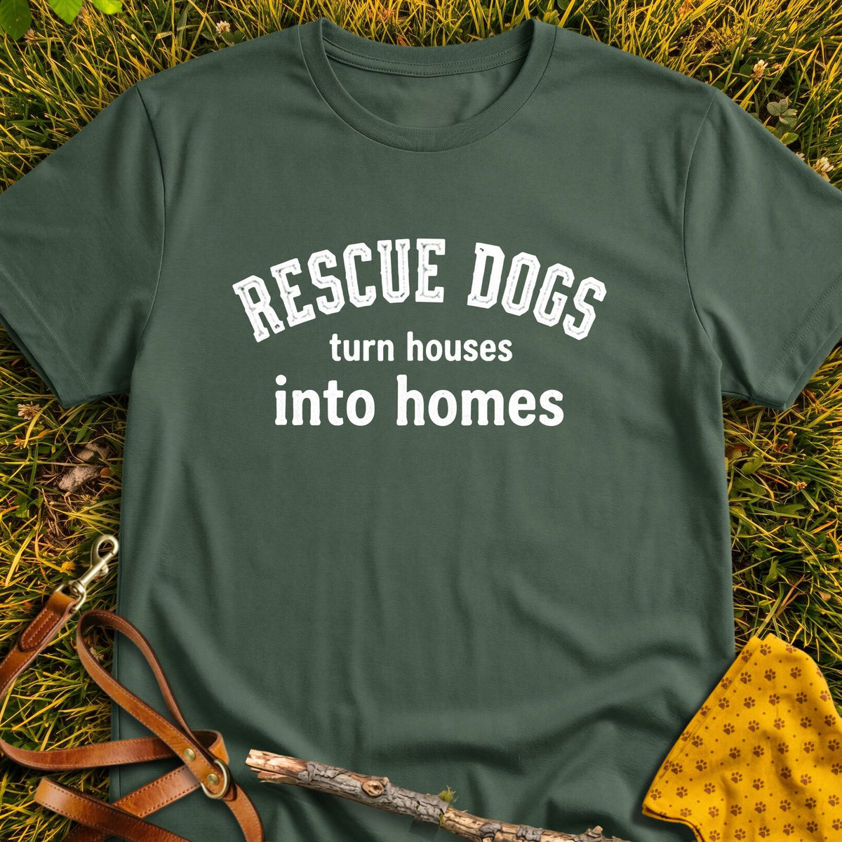 House To Home T-shirt in Military Green - Furever Mode rescue dog tee
