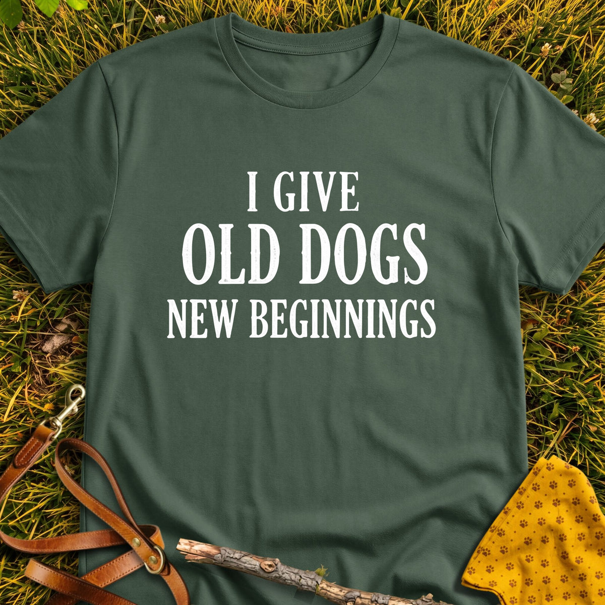 New Beginnings T-shirt in Military Green - Furever Mode rescue dog tee