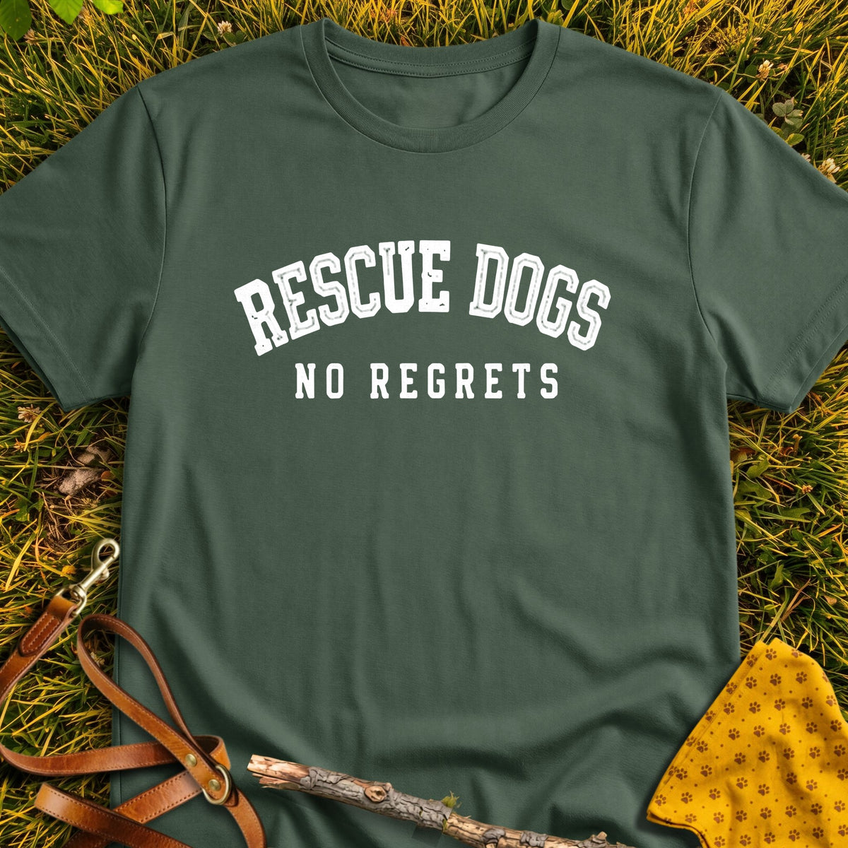 No Regrets T-shirt in Military Green - Furever Mode rescue dog tee