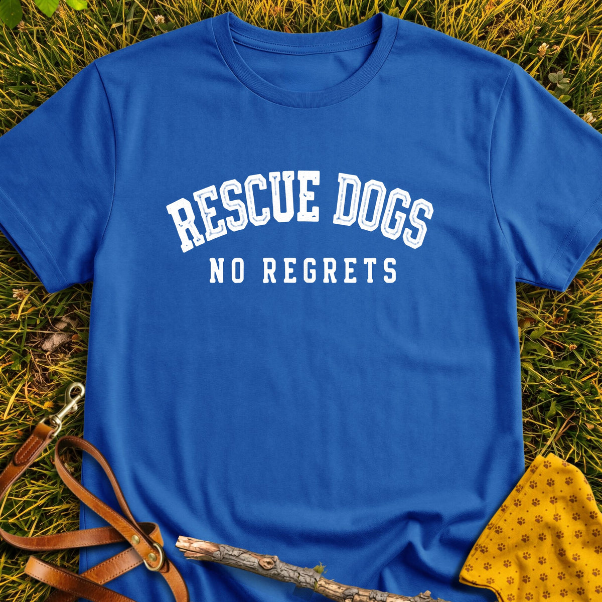 No Regrets T-shirt in Royal - Furever Mode rescue dog tee