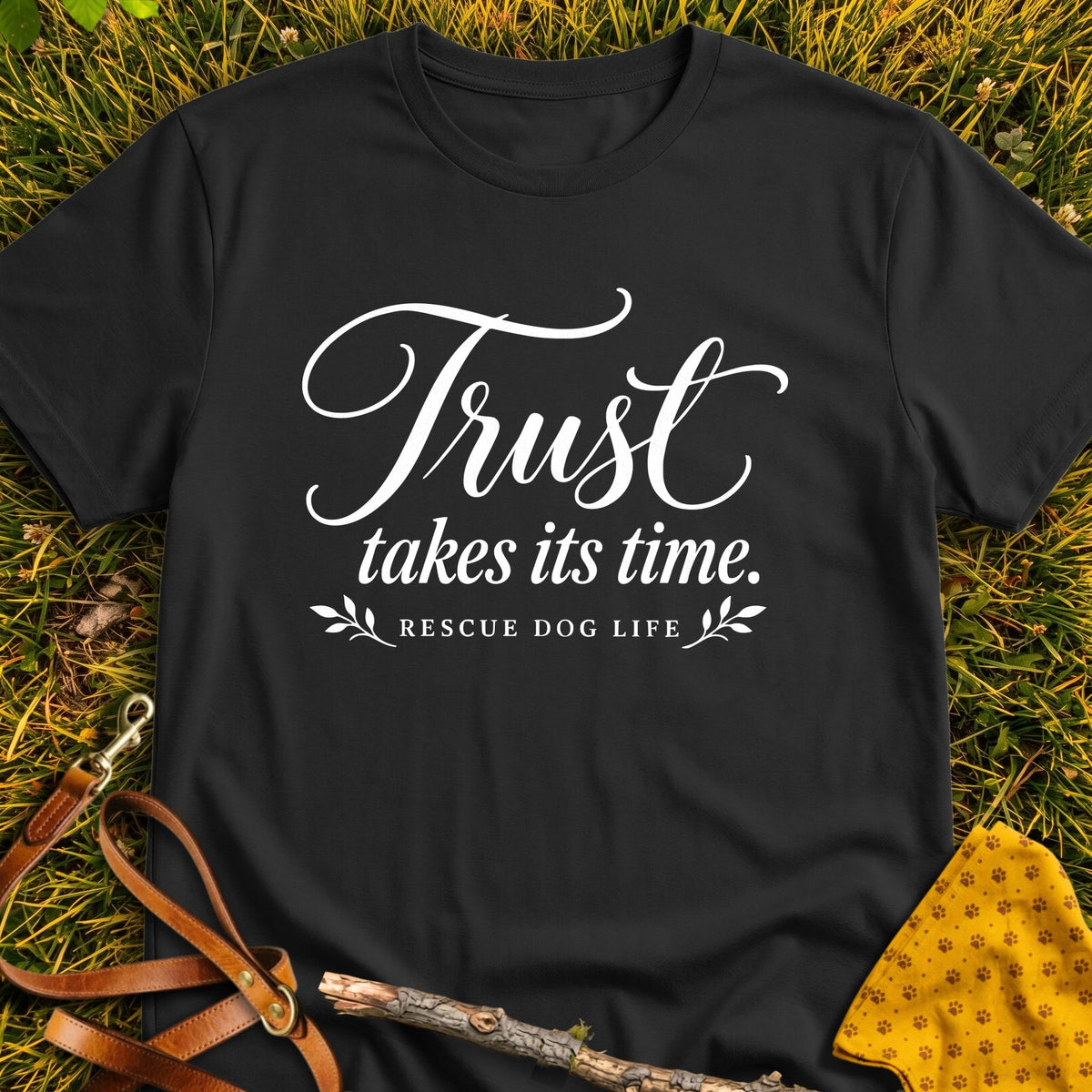 Patient Trust Refined T-shirt in Black - Furever Mode rescue dog tee