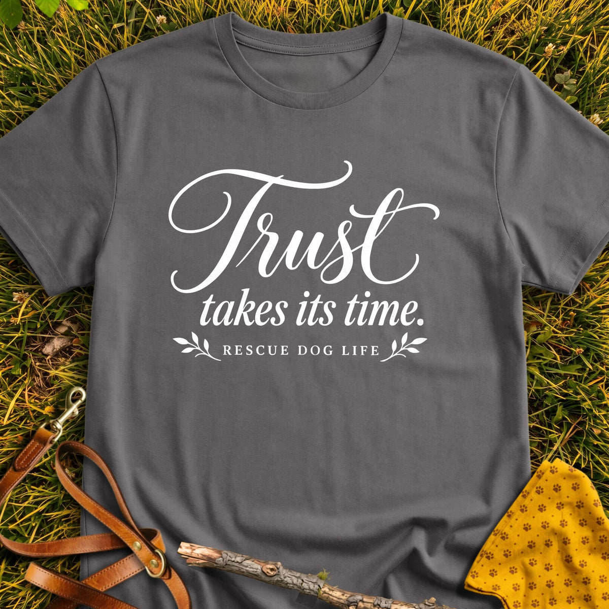 Patient Trust Refined T-shirt in Charcoal - Furever Mode rescue dog tee
