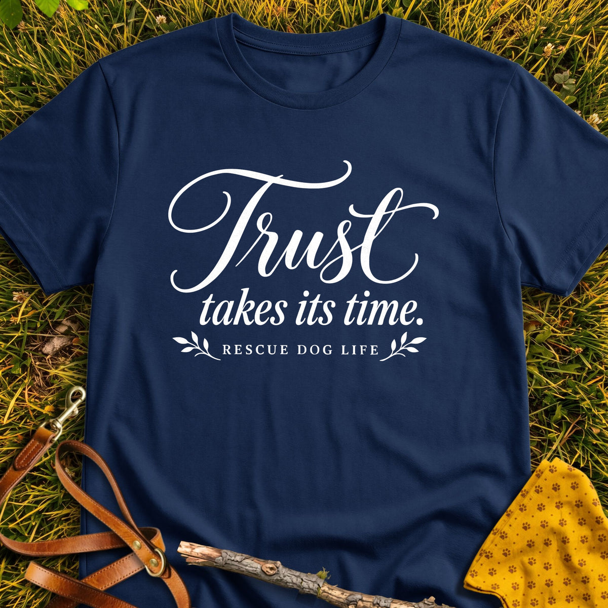Patient Trust Refined T-shirt in Navy - Furever Mode rescue dog tee