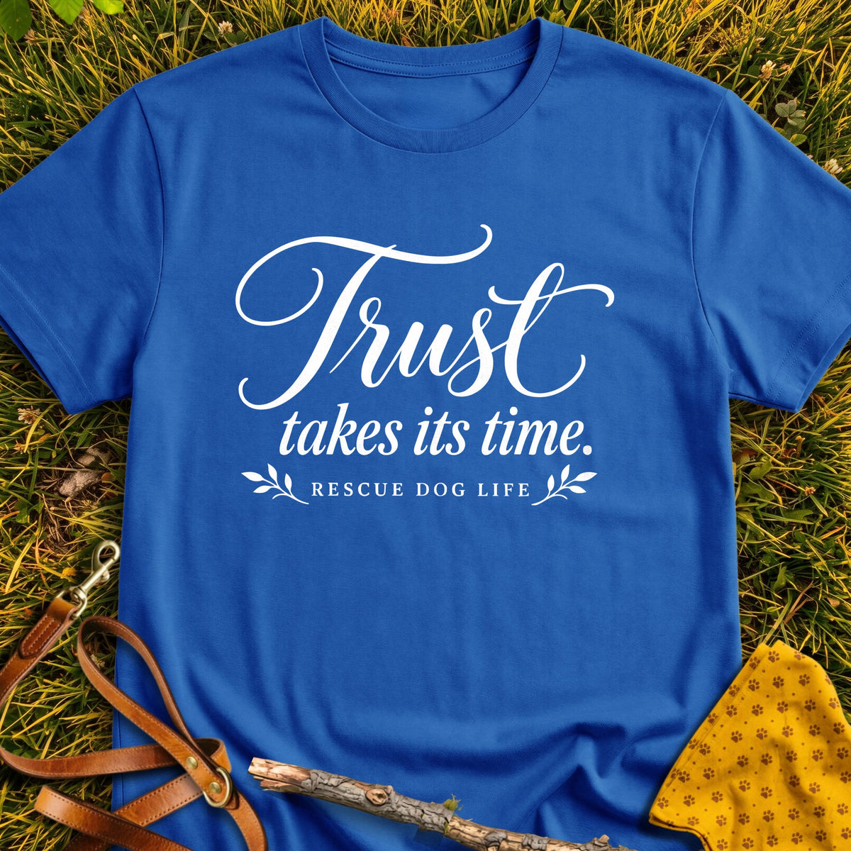 Patient Trust Refined T-shirt in Royal - Furever Mode rescue dog tee