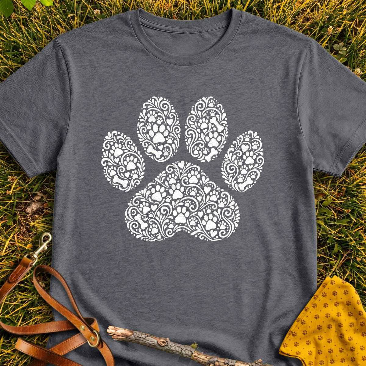 Paw Doodle T-shirt in Dark Heather - Furever Mode rescue dog tee