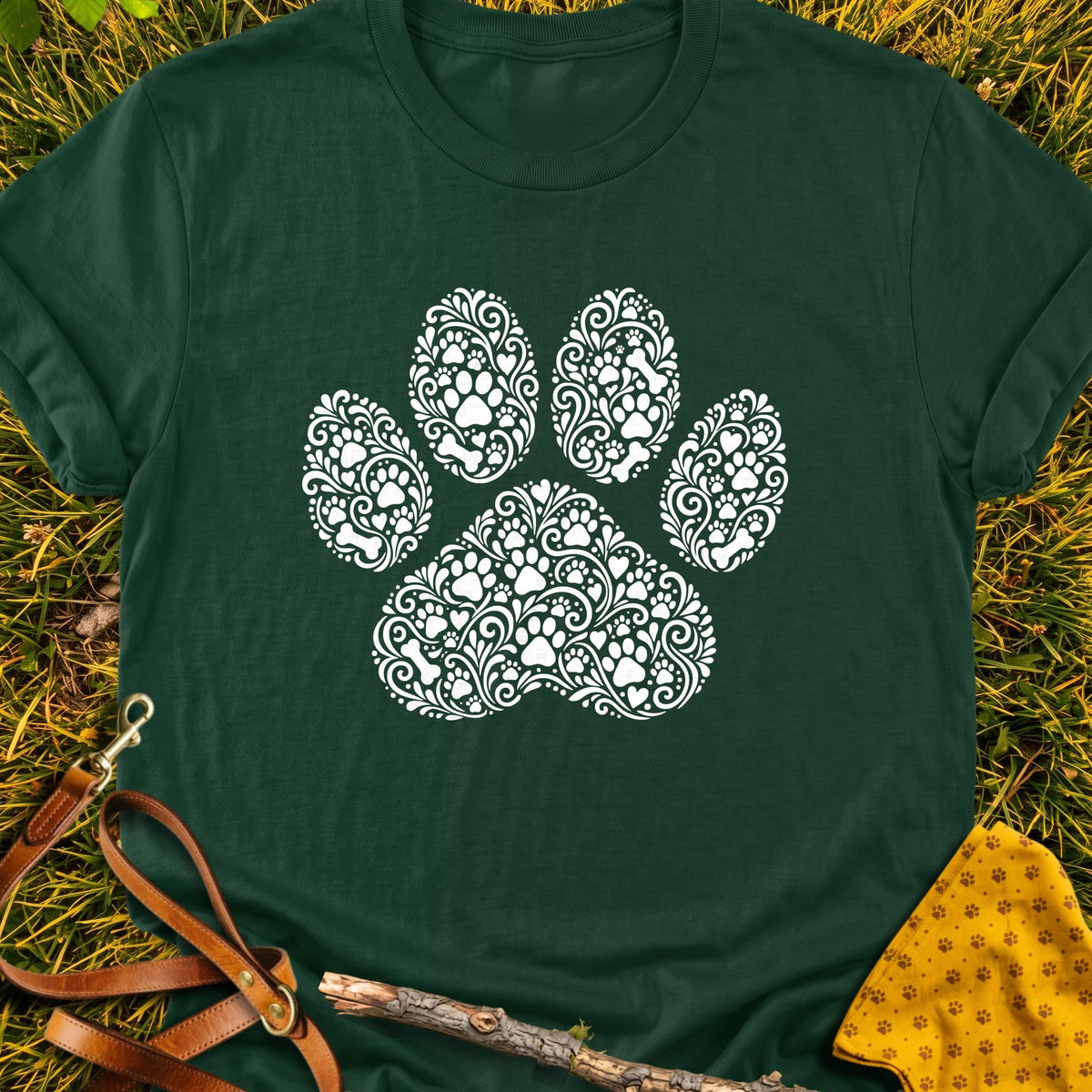 Paw Doodle T-shirt in Forest Green - Furever Mode rescue dog tee