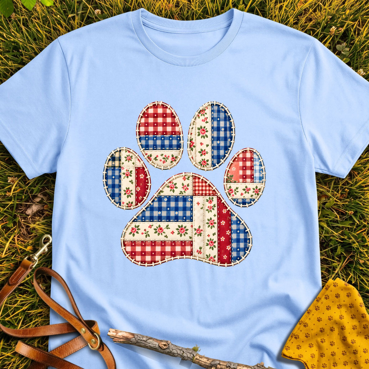 Quilt Paw T-shirt in Light Blue - Furever Mode rescue dog tee