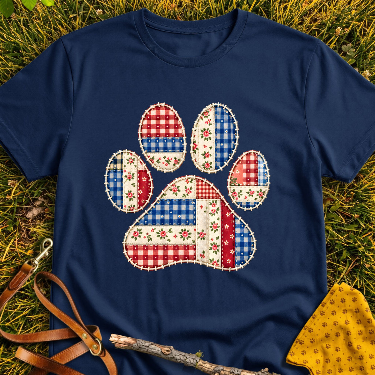 Quilt Paw T-shirt in Navy - Furever Mode rescue dog tee