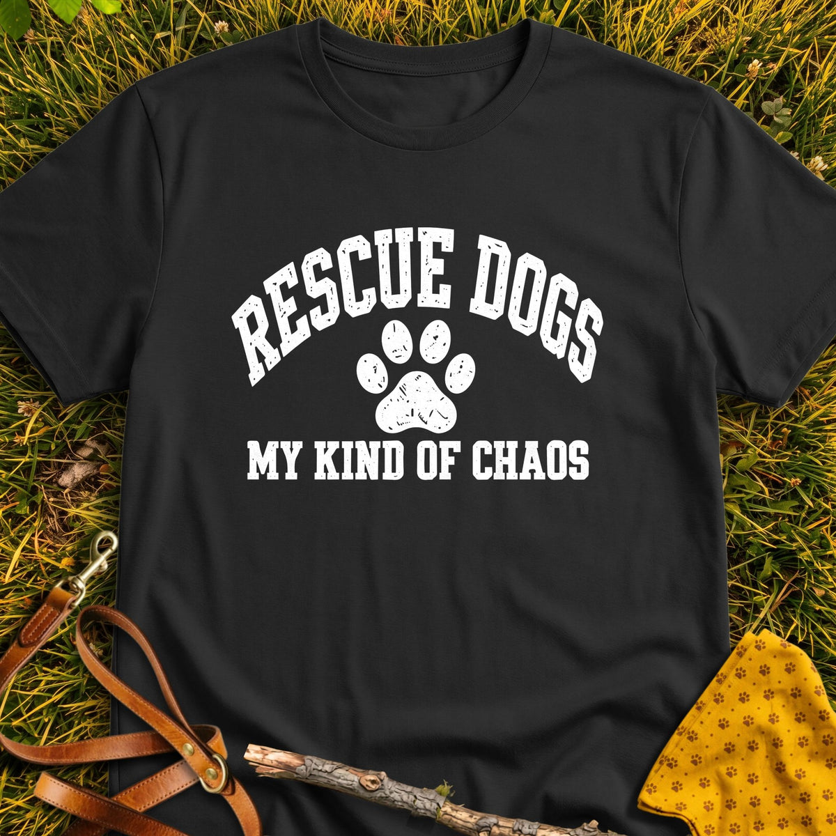 Rescue Chaos T-shirt in Black - Furever Mode rescue dog tee