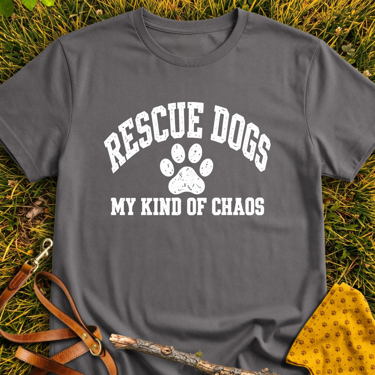 Rescue Chaos T-shirt in Charcoal - Furever Mode rescue dog tee