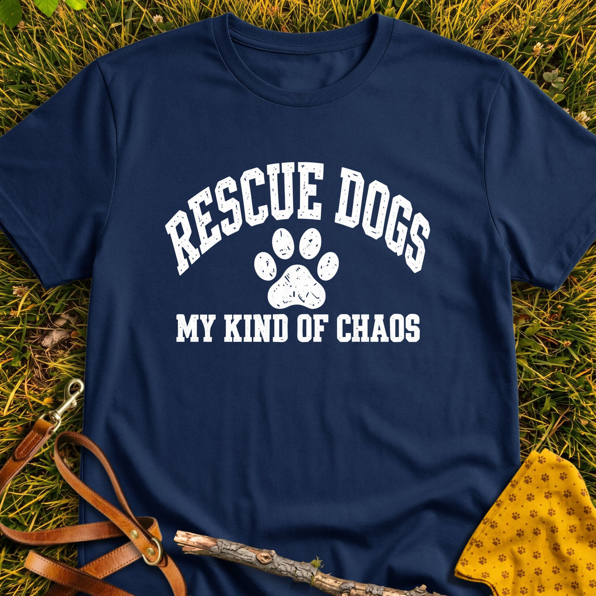 Rescue Chaos T-shirt in Navy - Furever Mode rescue dog tee