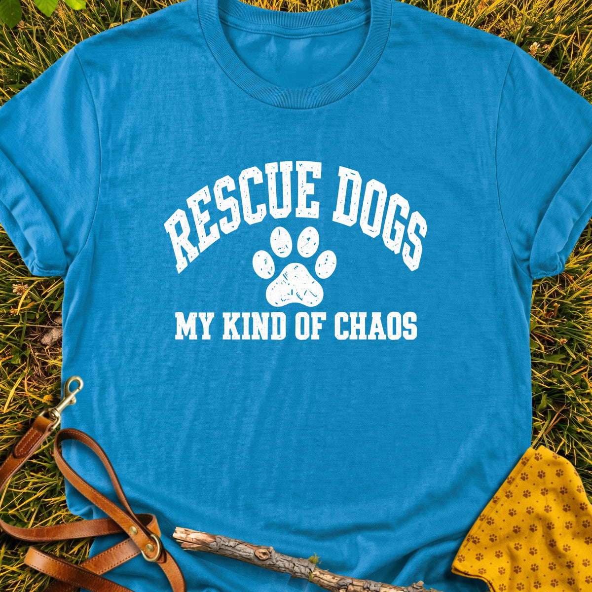 Rescue Chaos T-shirt in Sapphire - Furever Mode rescue dog tee