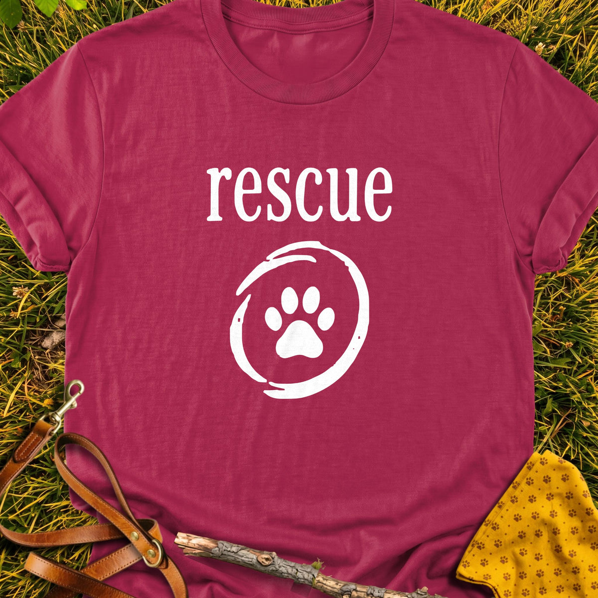 Rescue Emblem T-shirt in Cardinal Red - Furever Mode rescue dog tee