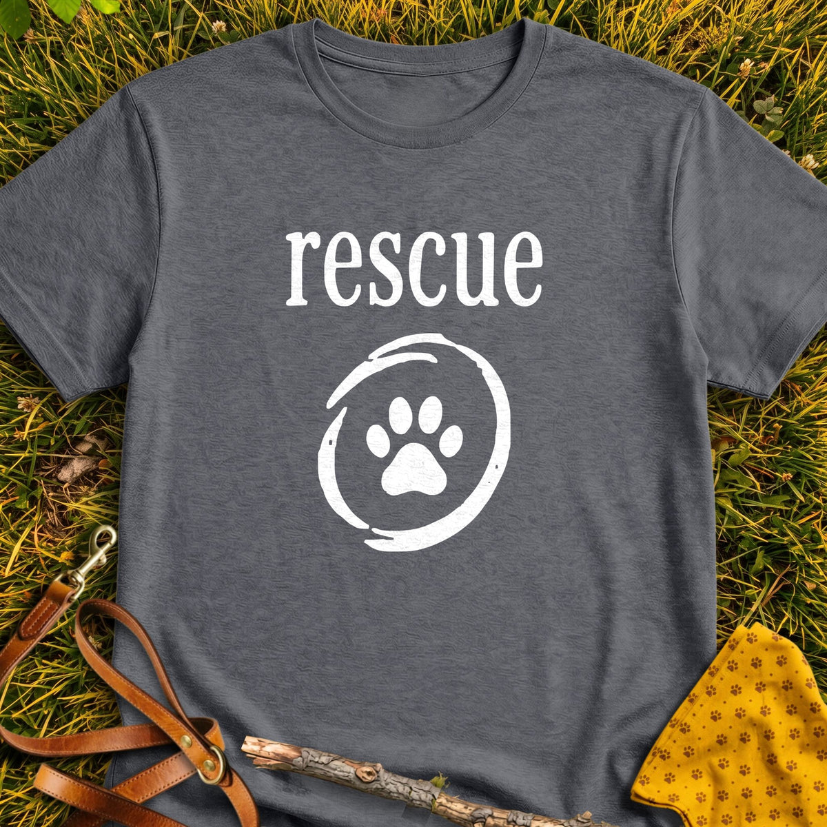 Rescue Emblem T-shirt in Dark Heather - Furever Mode rescue dog tee