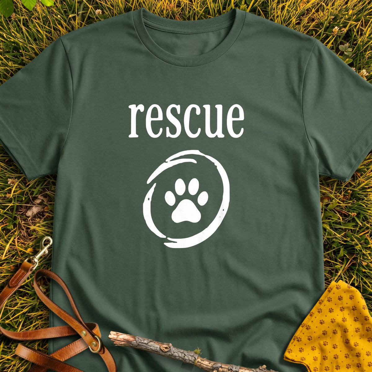Rescue Emblem T-shirt in Military Green - Furever Mode rescue dog tee