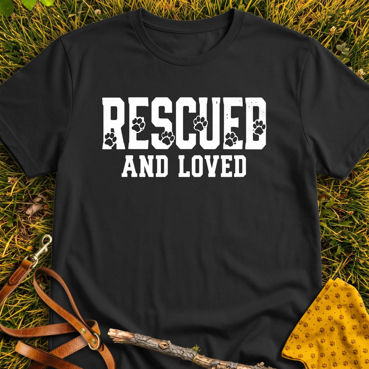 Rescued Loved T-shirt in Black - Furever Mode rescue dog tee