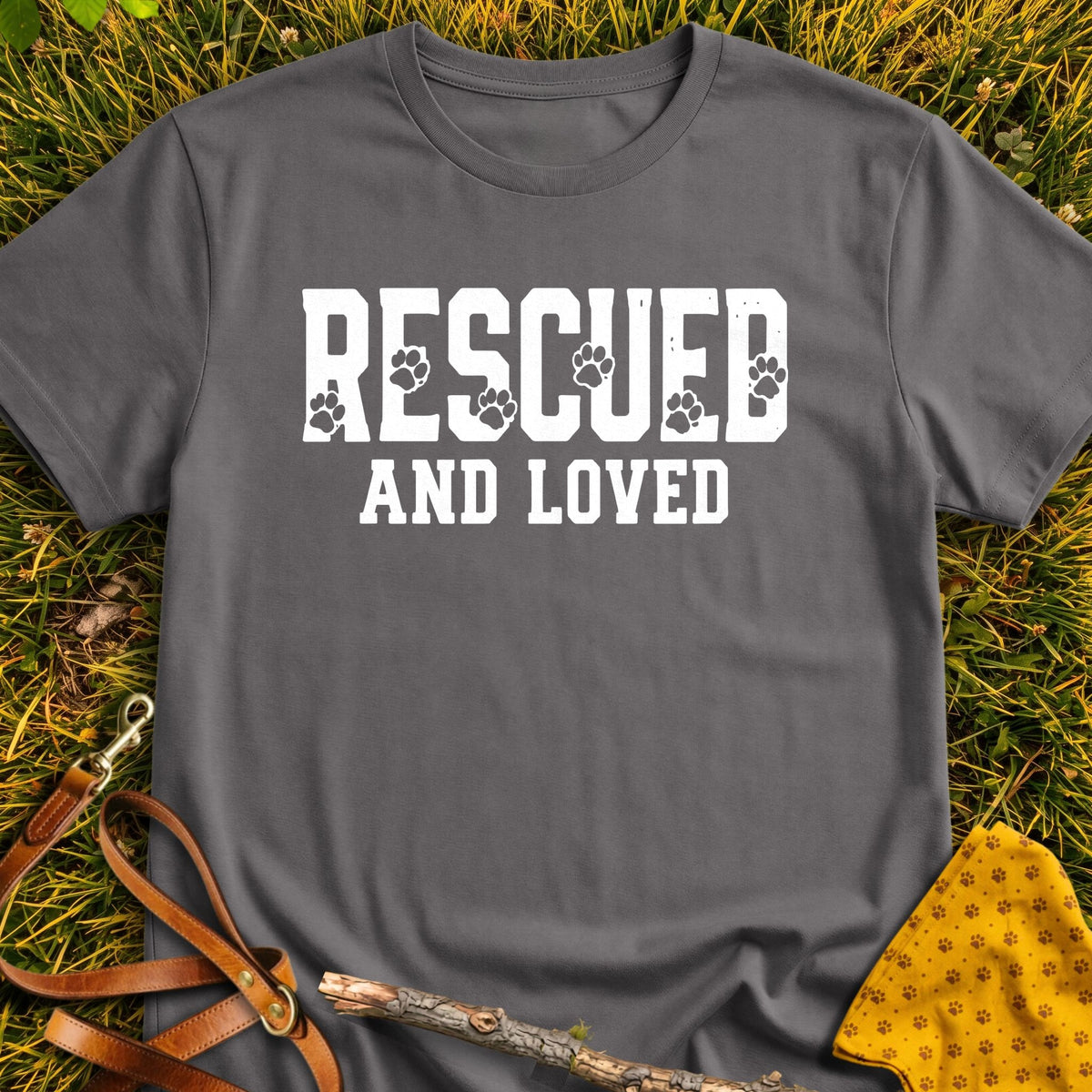 Rescued Loved T-shirt in Charcoal - Furever Mode rescue dog tee