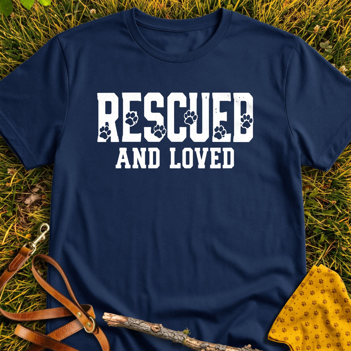 Rescued Loved T-shirt in Navy - Furever Mode rescue dog tee