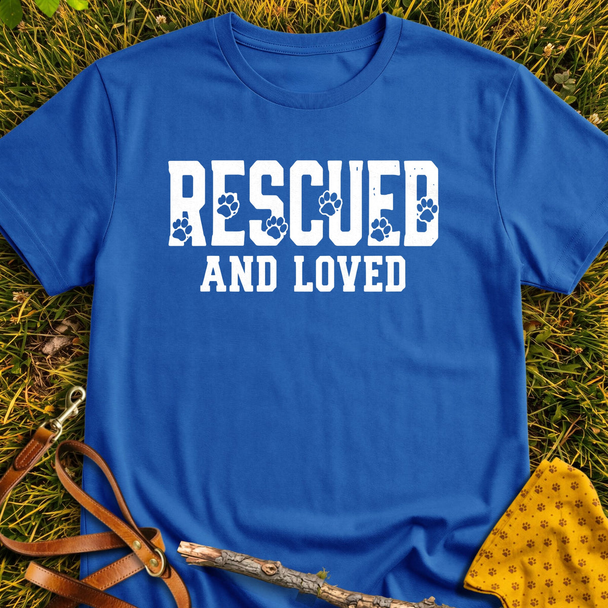 Rescued Loved T-shirt in Royal - Furever Mode rescue dog tee
