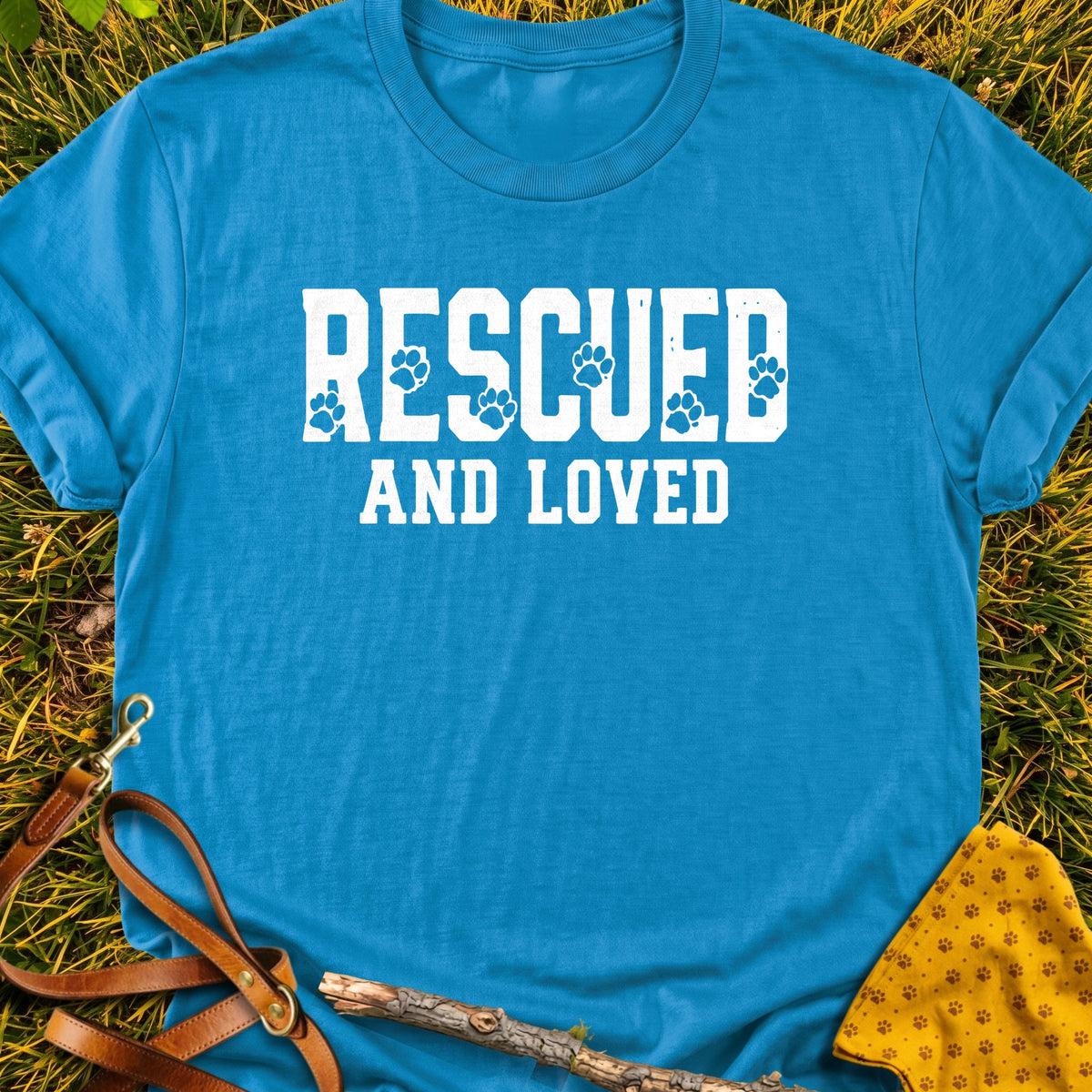 Rescued Loved T-shirt in Sapphire - Furever Mode rescue dog tee