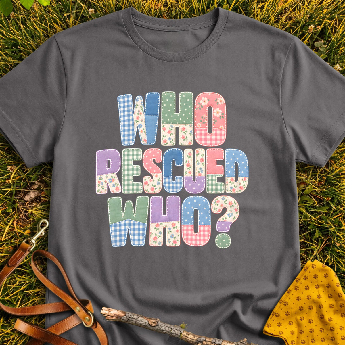 Rescued Who V2 T-shirt in Charcoal - Furever Mode rescue dog tee