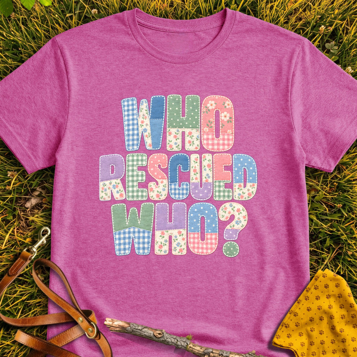 Rescued Who V2 T-shirt in Heather Berry - Furever Mode rescue dog tee