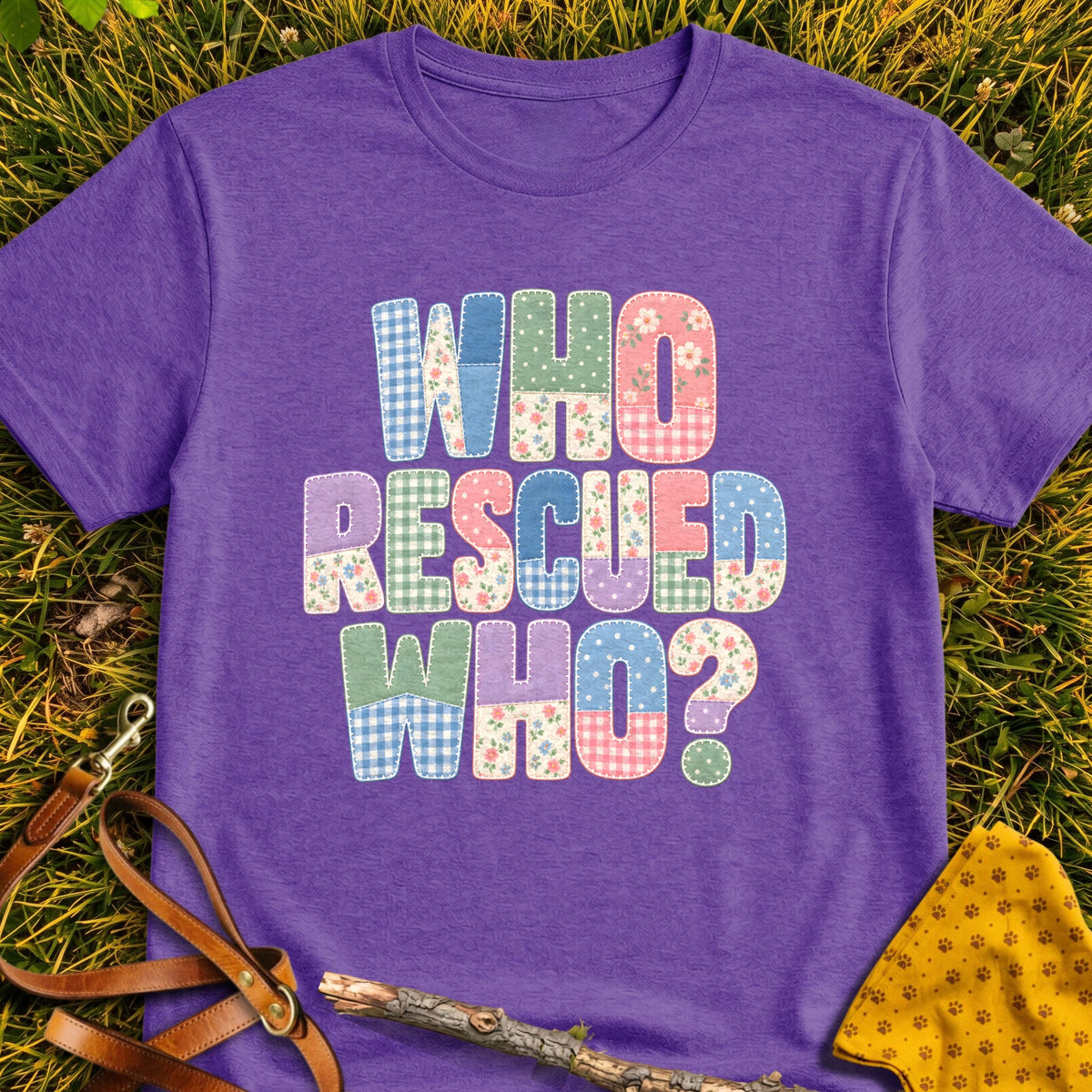 Rescued Who V2 T-shirt in Heather Purple - Furever Mode rescue dog tee
