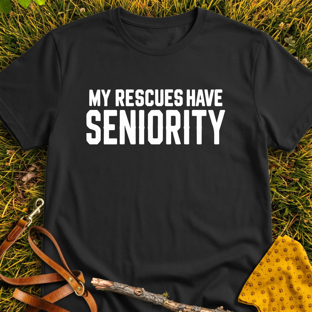 Rescues Seniority T-shirt in Black - Furever Mode rescue dog tee