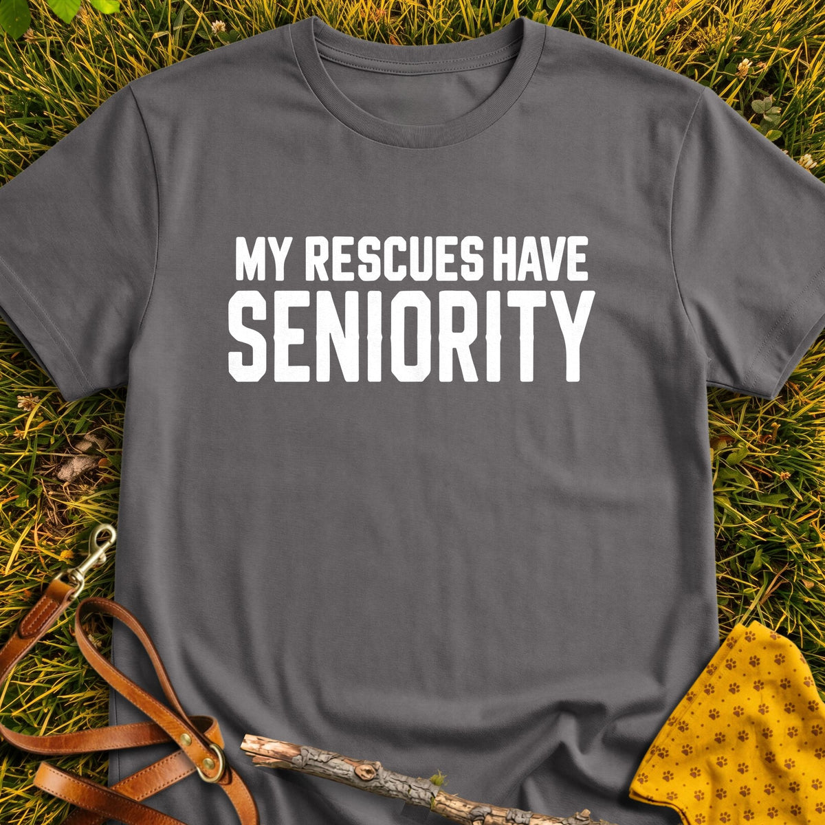 Rescues Seniority T-shirt in Charcoal - Furever Mode rescue dog tee