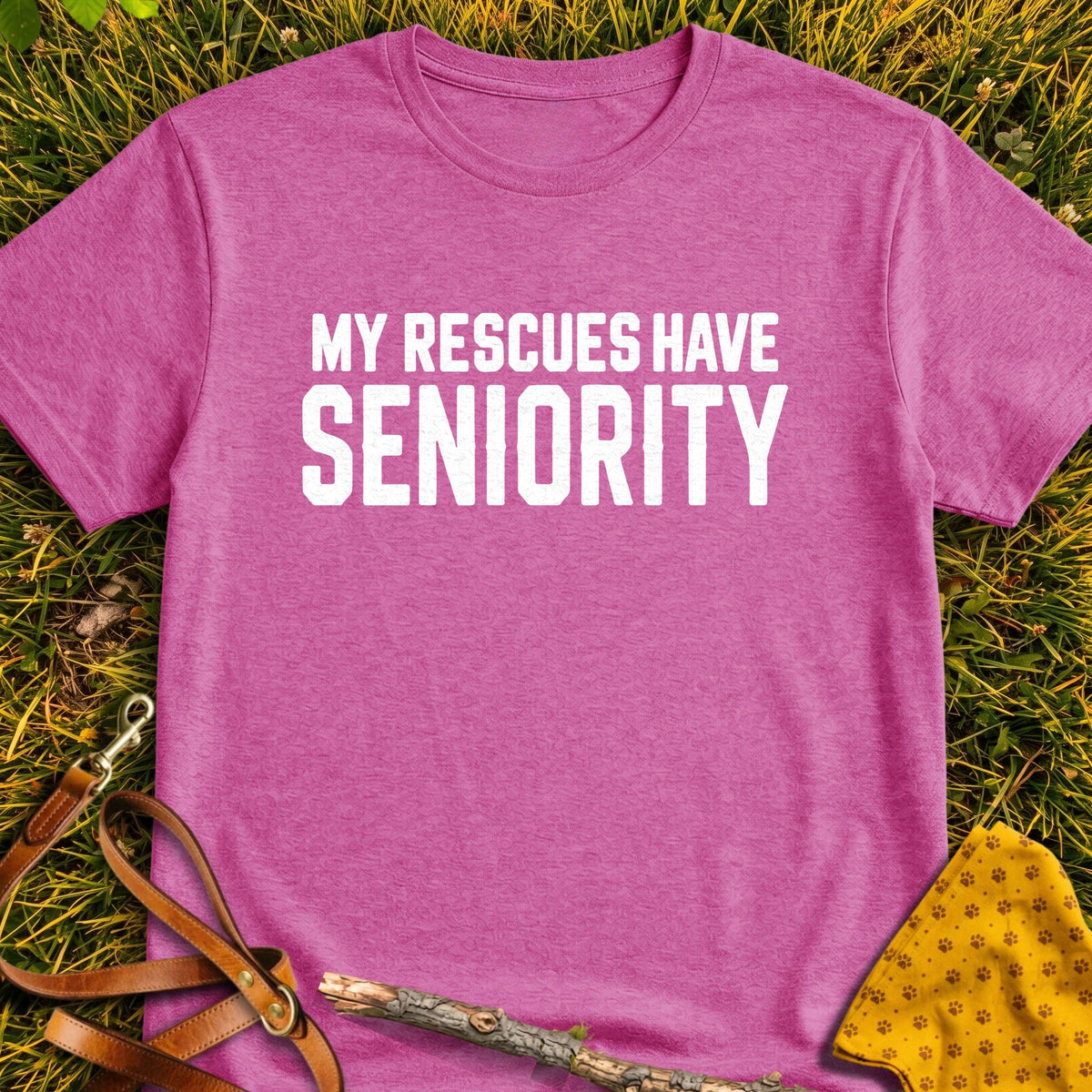 Rescues Seniority T-shirt in Heather Berry - Furever Mode rescue dog tee