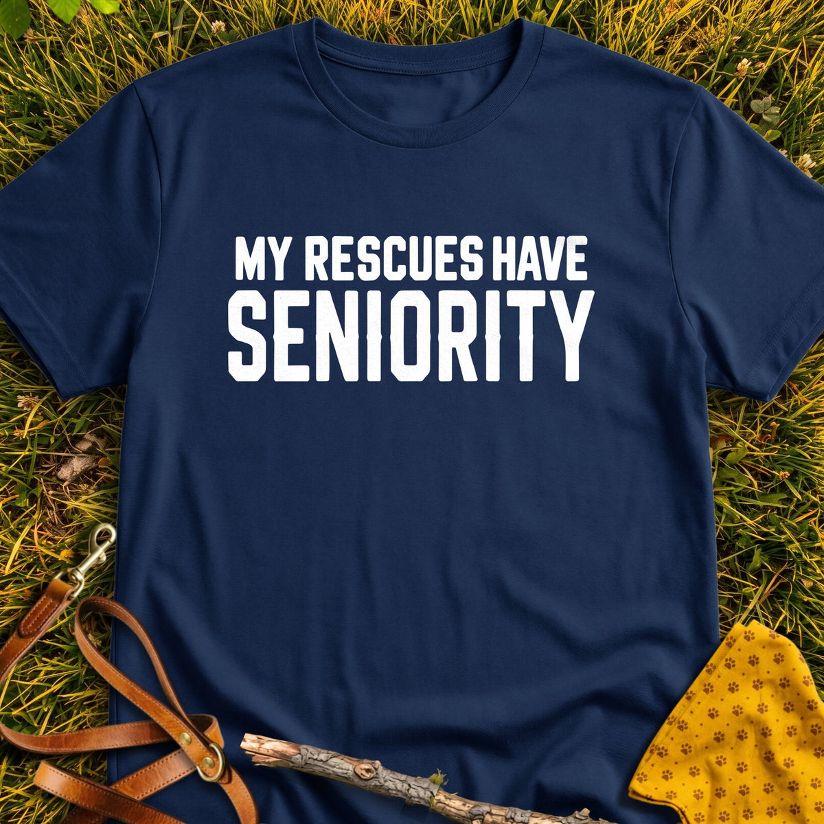 Rescues Seniority T-shirt in Navy - Furever Mode rescue dog tee
