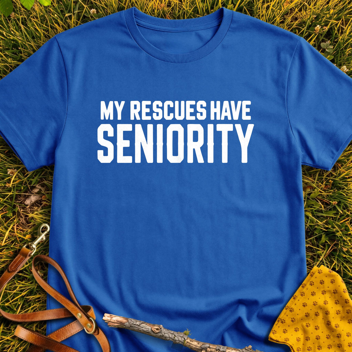 Rescues Seniority T-shirt in Royal - Furever Mode rescue dog tee