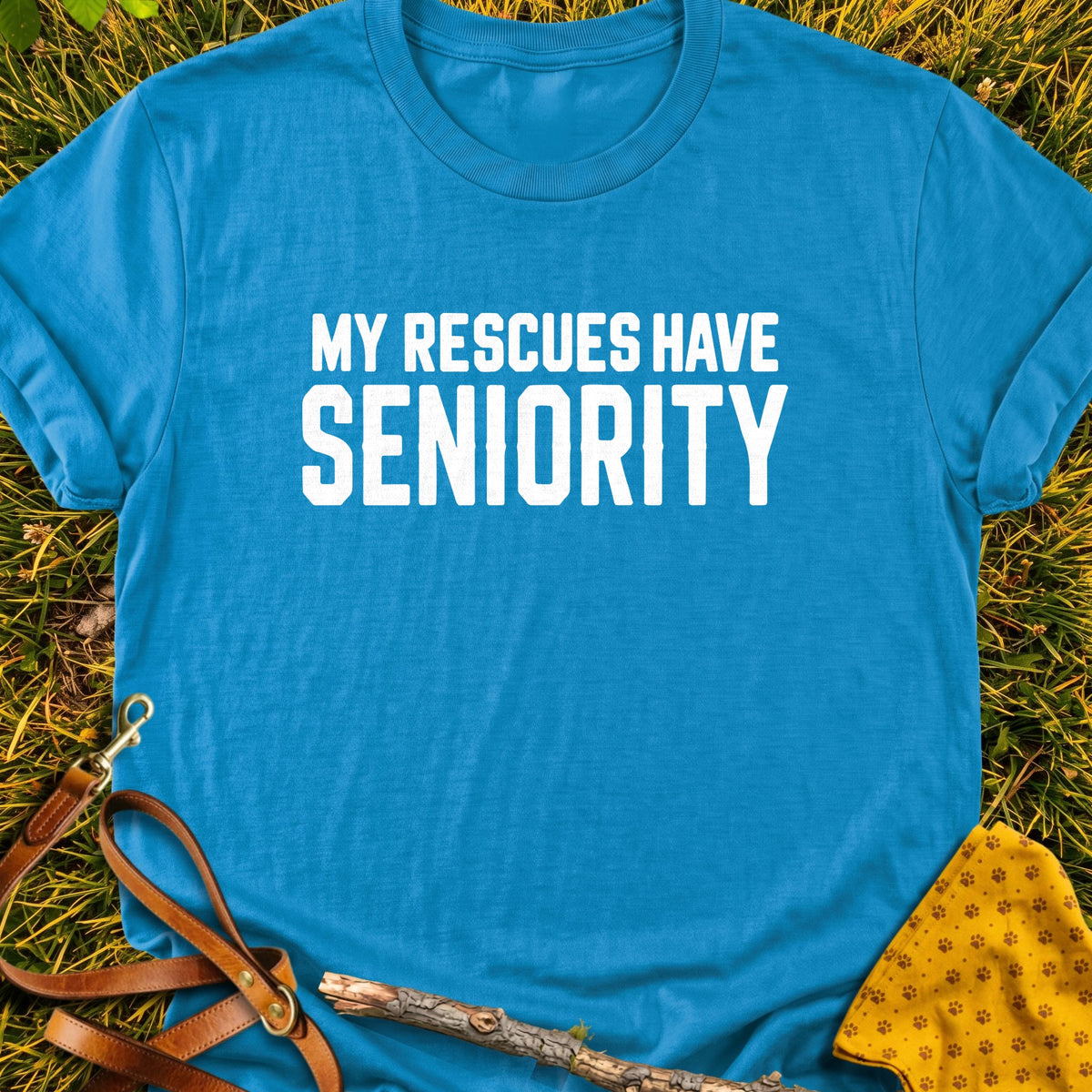 Rescues Seniority T-shirt in Sapphire - Furever Mode rescue dog tee
