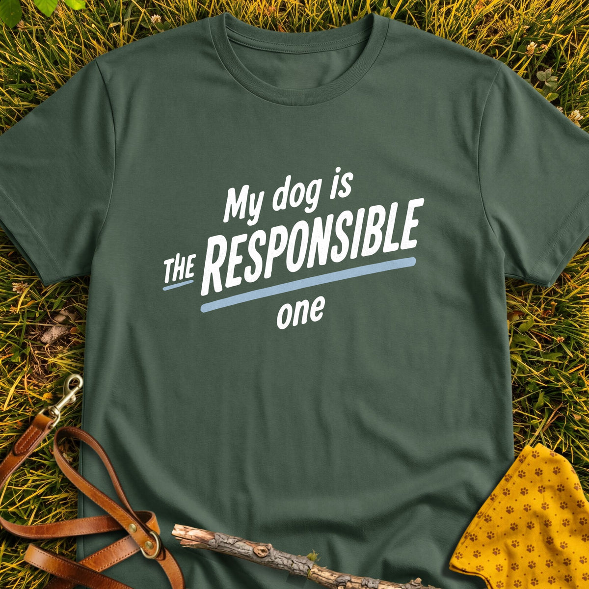 Responsible One T-shirt in Military Green - Furever Mode rescue dog tee