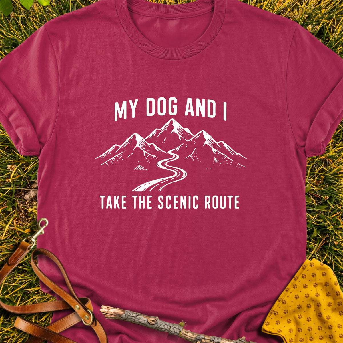Scenic Route T-shirt in Cardinal Red - Furever Mode rescue dog tee