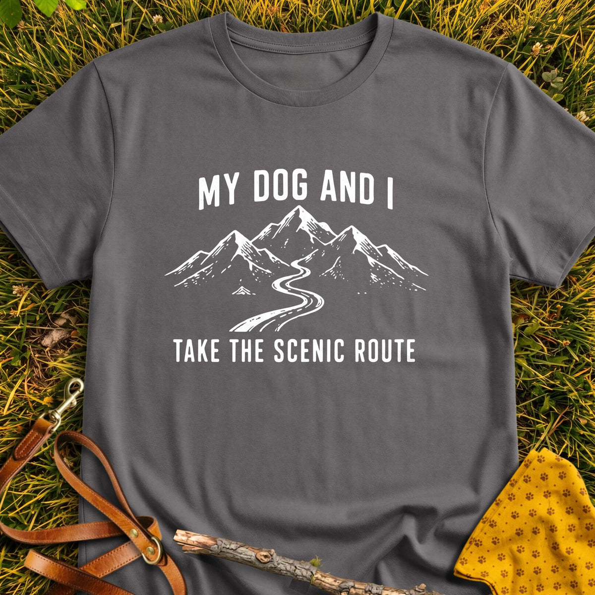 Scenic Route T-shirt in Charcoal - Furever Mode rescue dog tee