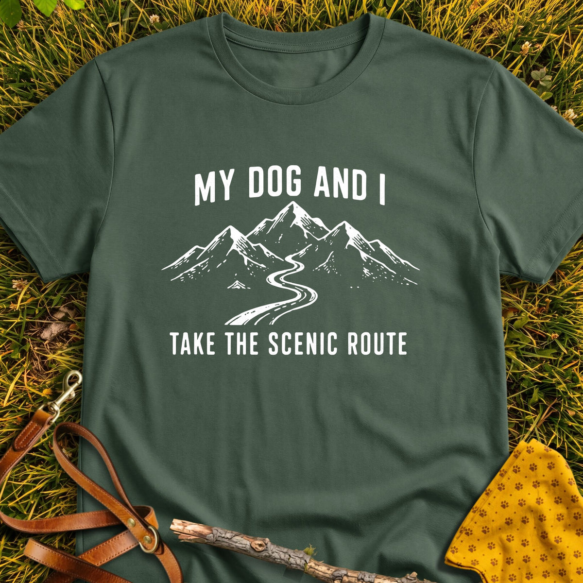 Scenic Route T-shirt in Military Green - Furever Mode rescue dog tee