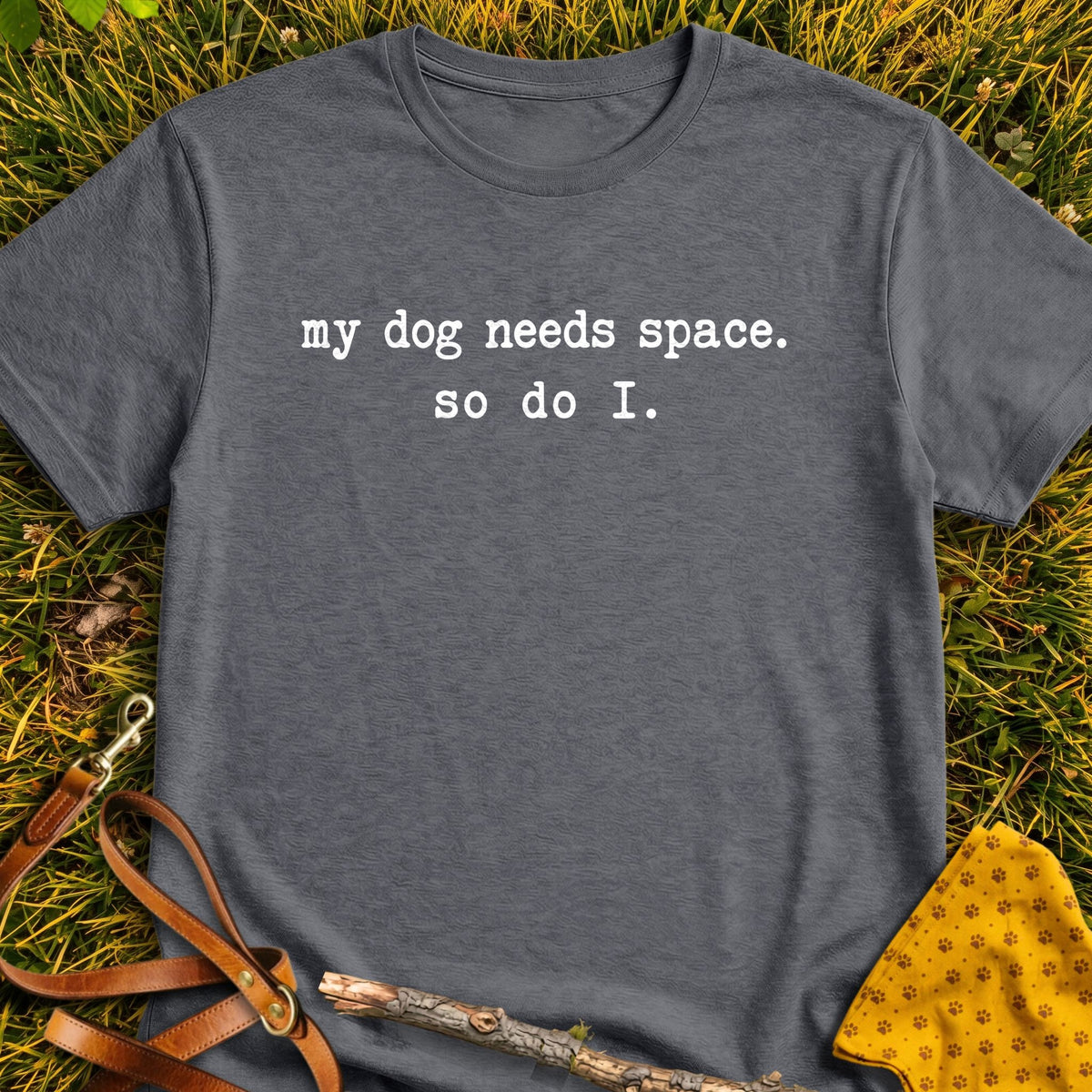 Shared Space T-shirt in Dark Heather - Furever Mode rescue dog tee