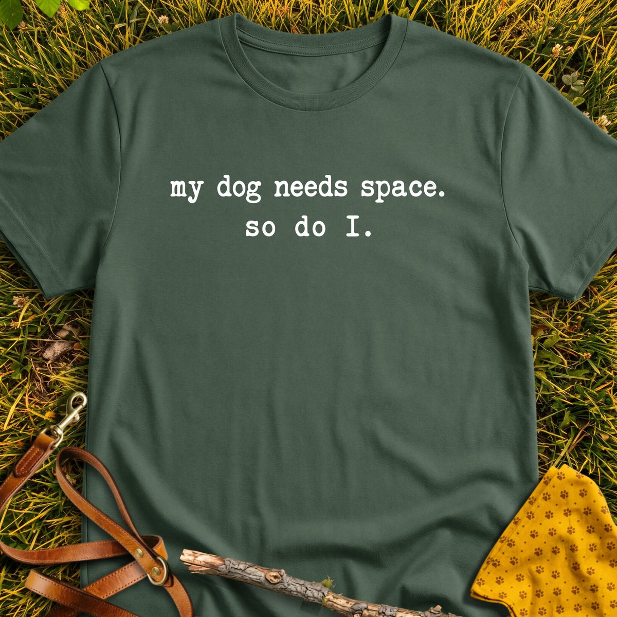 Shared Space T-shirt in Military Green - Furever Mode rescue dog tee