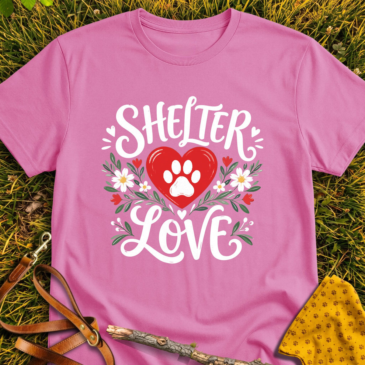 Shelter Love T-shirt in Azalea - Furever Mode rescue dog tee