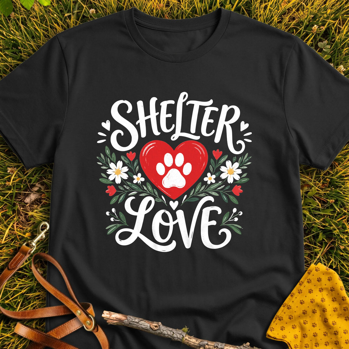 Shelter Love T-shirt in Black - Furever Mode rescue dog tee