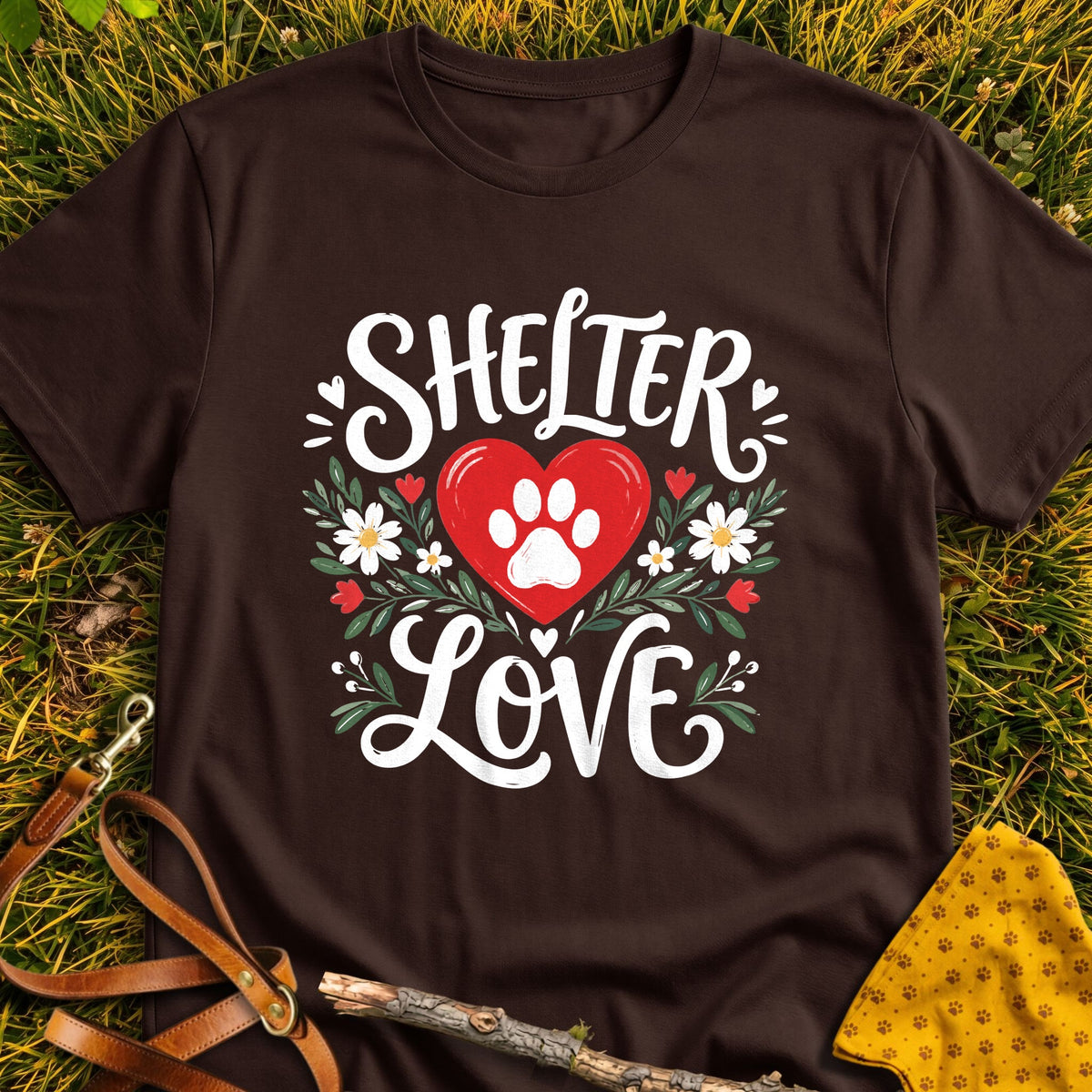 Shelter Love T-shirt in Dark Chocolate - Furever Mode rescue dog tee