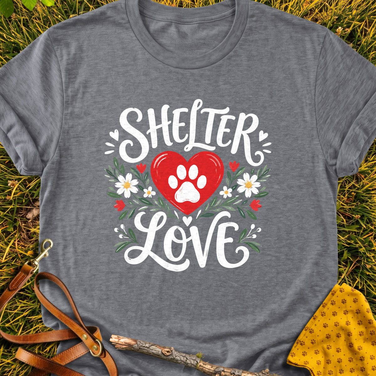 Shelter Love T-shirt in Graphite Heather - Furever Mode rescue dog tee