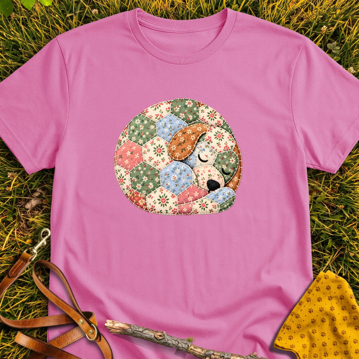 Sleepy Pup T-shirt in Azalea - Furever Mode rescue dog tee